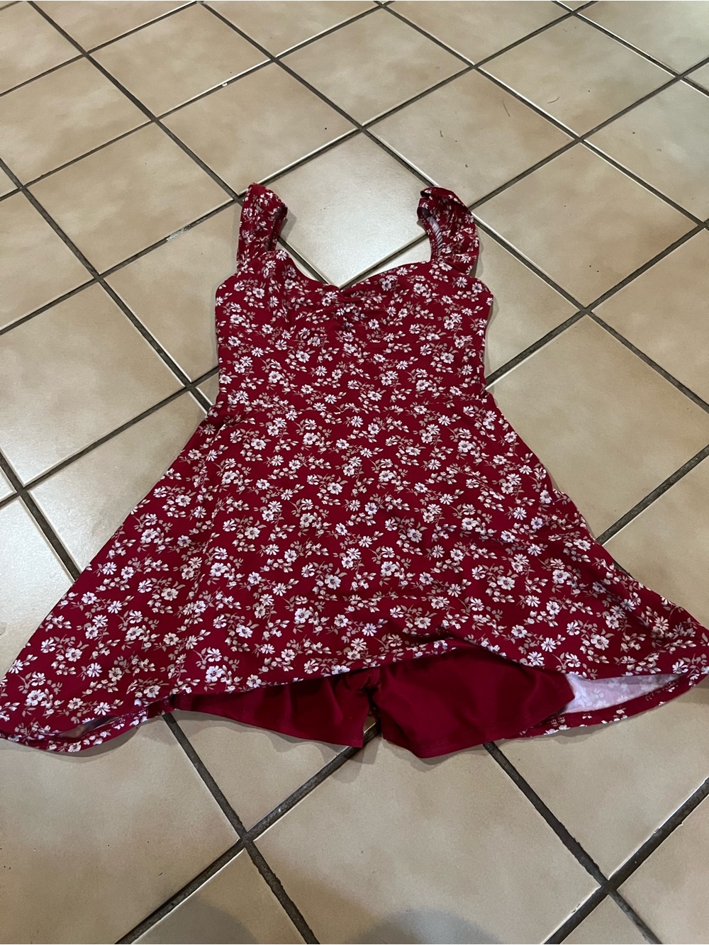 Hollister Red Floral Dress with Ruffled Straps and build in short